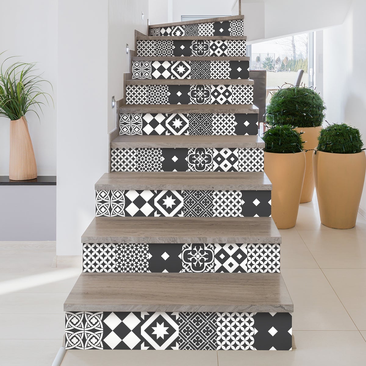 Vinilo escalera azulejos mila x 2 - adhesivo de pared - revestimiento sticker mural decorativo - 2tirasde15cmx105cm