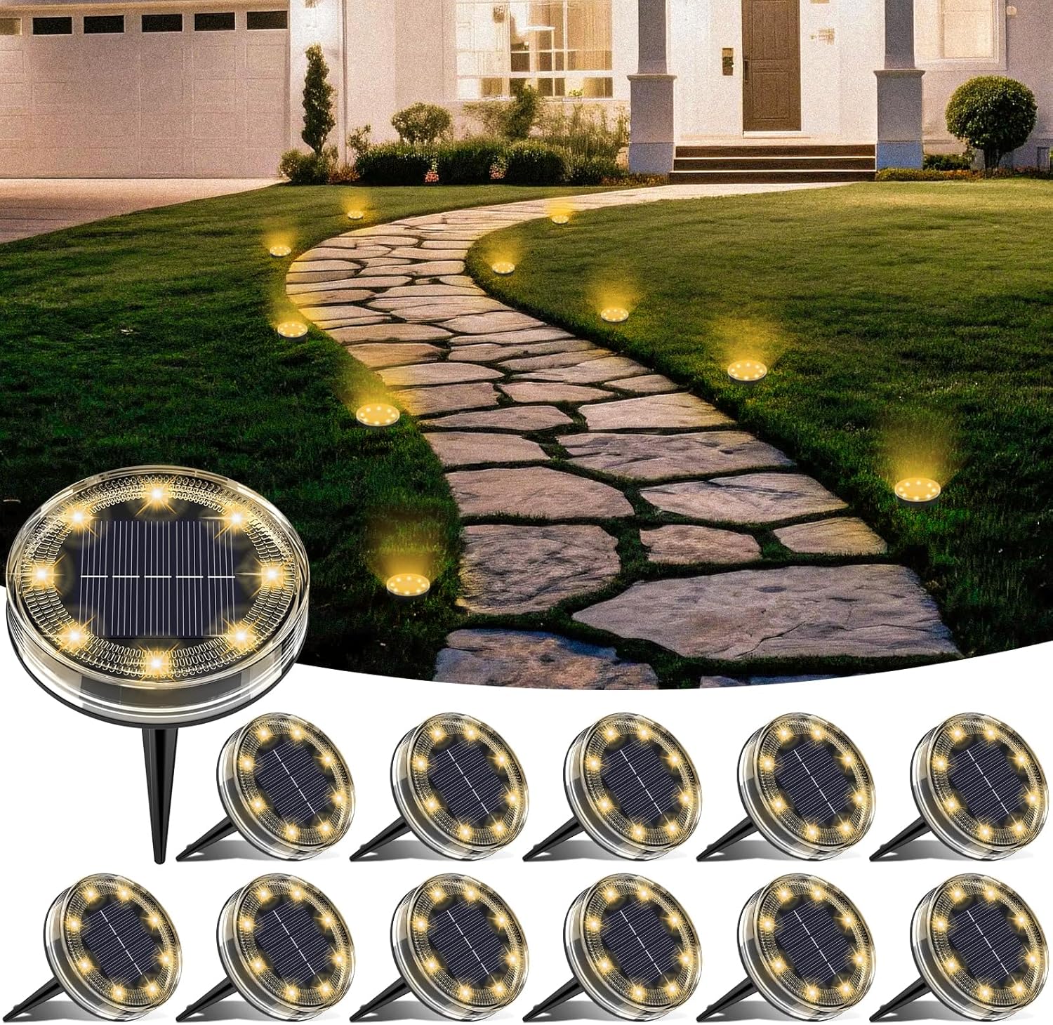 Sol Chemin Lot de 12 Lampe Solaire Au Sol, 8 LED Lumiere Solaire Exterieur Jardin ...