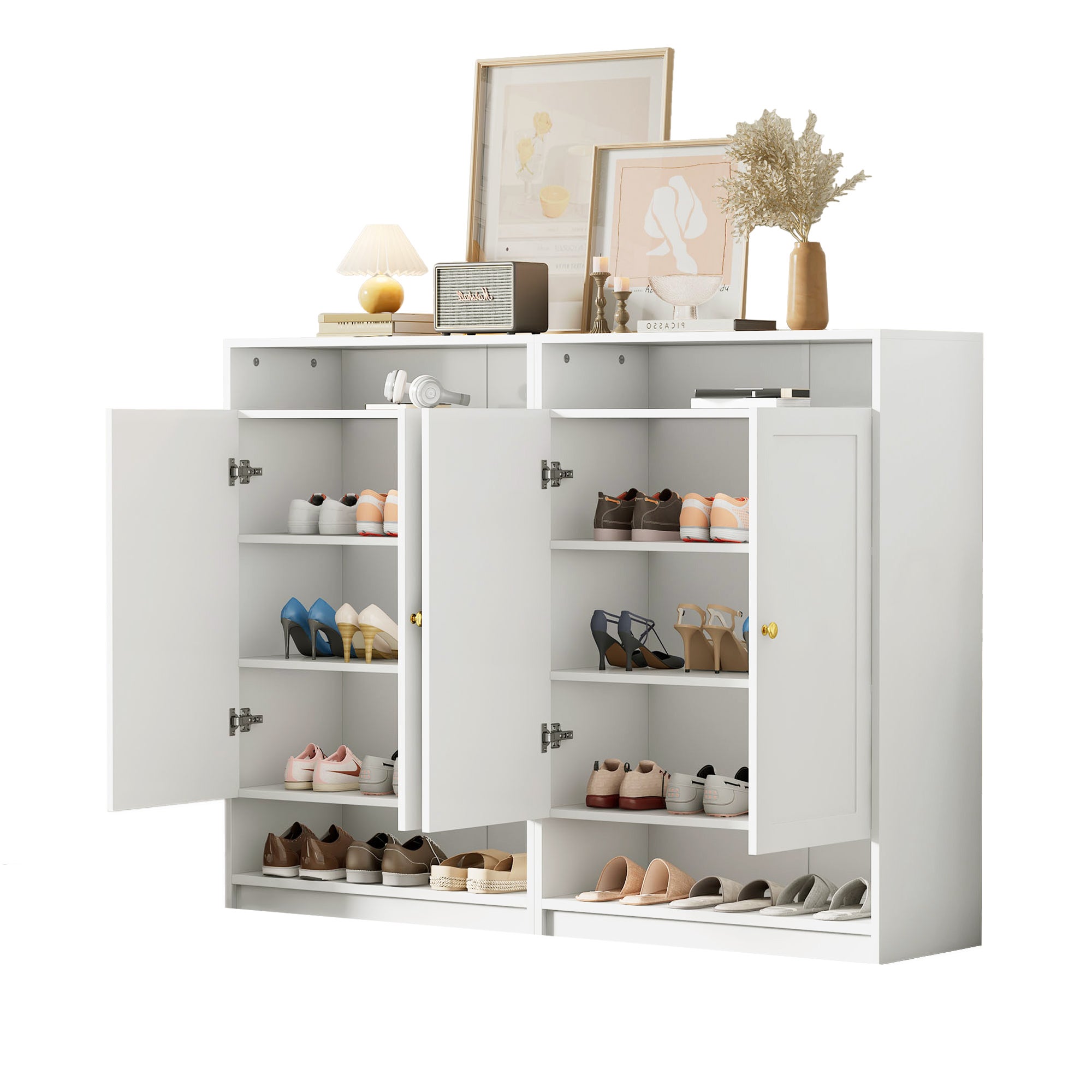 Meuble à chaussures avec 2 portes et étagères réglables - 73 x 34 x 109 cm - panneaux de particules - Blanc - 8