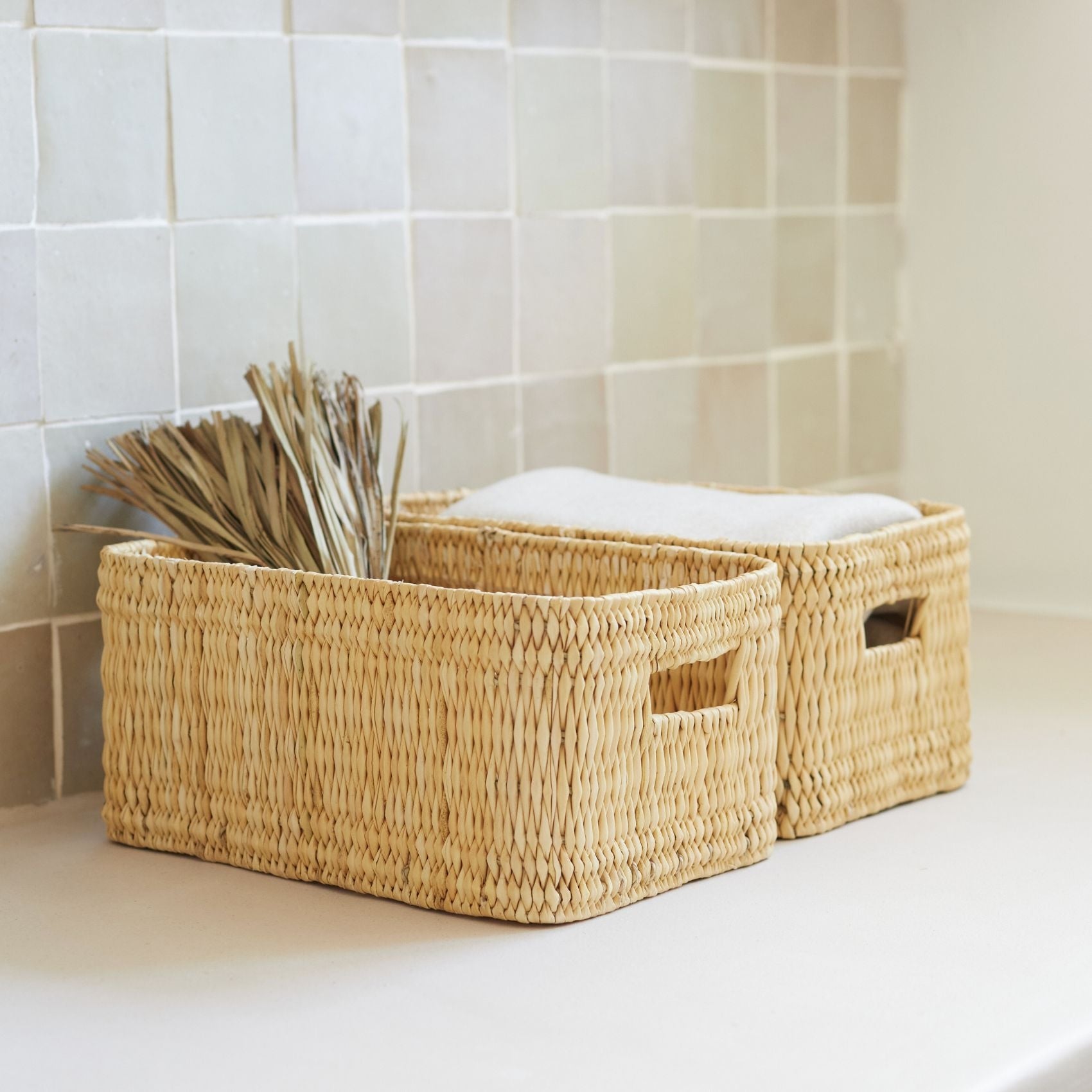 Panier de rangement rectangle Hassira - Naturel - 27x19x14 cm - Osier - 3