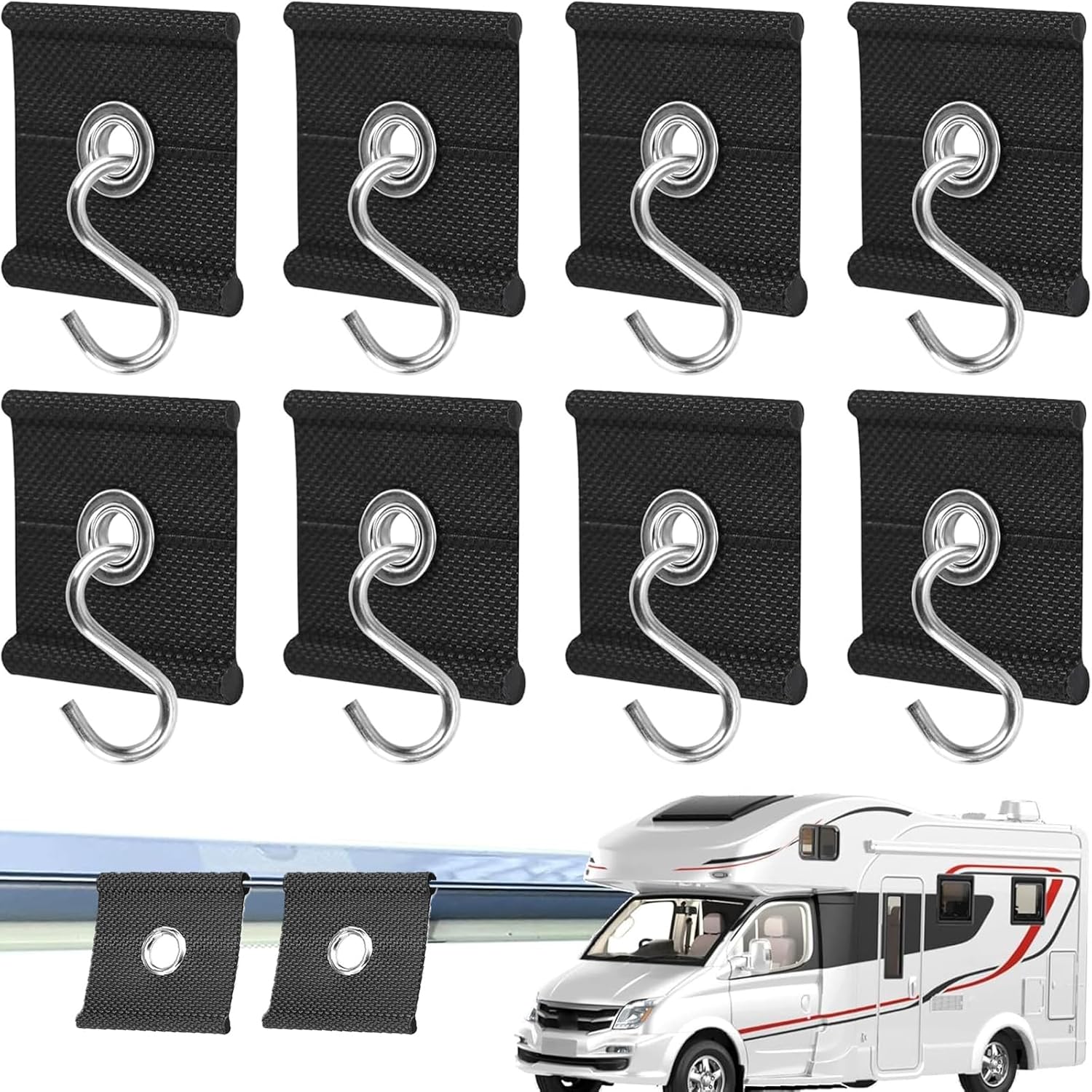 10 Ganci A S Per Tende Da Sole E Campeggio - Per Guide Da 5-6 Mm E 7-8 Mm - Plastica Resistente E Antivento - Colore Nero - 3
