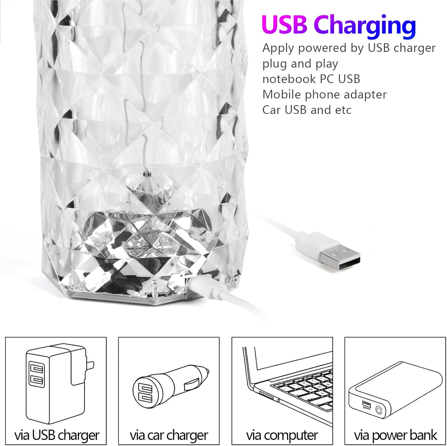 Lampa stołowa Crystal - Lampa stołowa Diamond LED z 16 kolorami - Akumulatorowe światło otoczenia - Sterowanie dotykowe i pilot zdalnego sterowania - 3