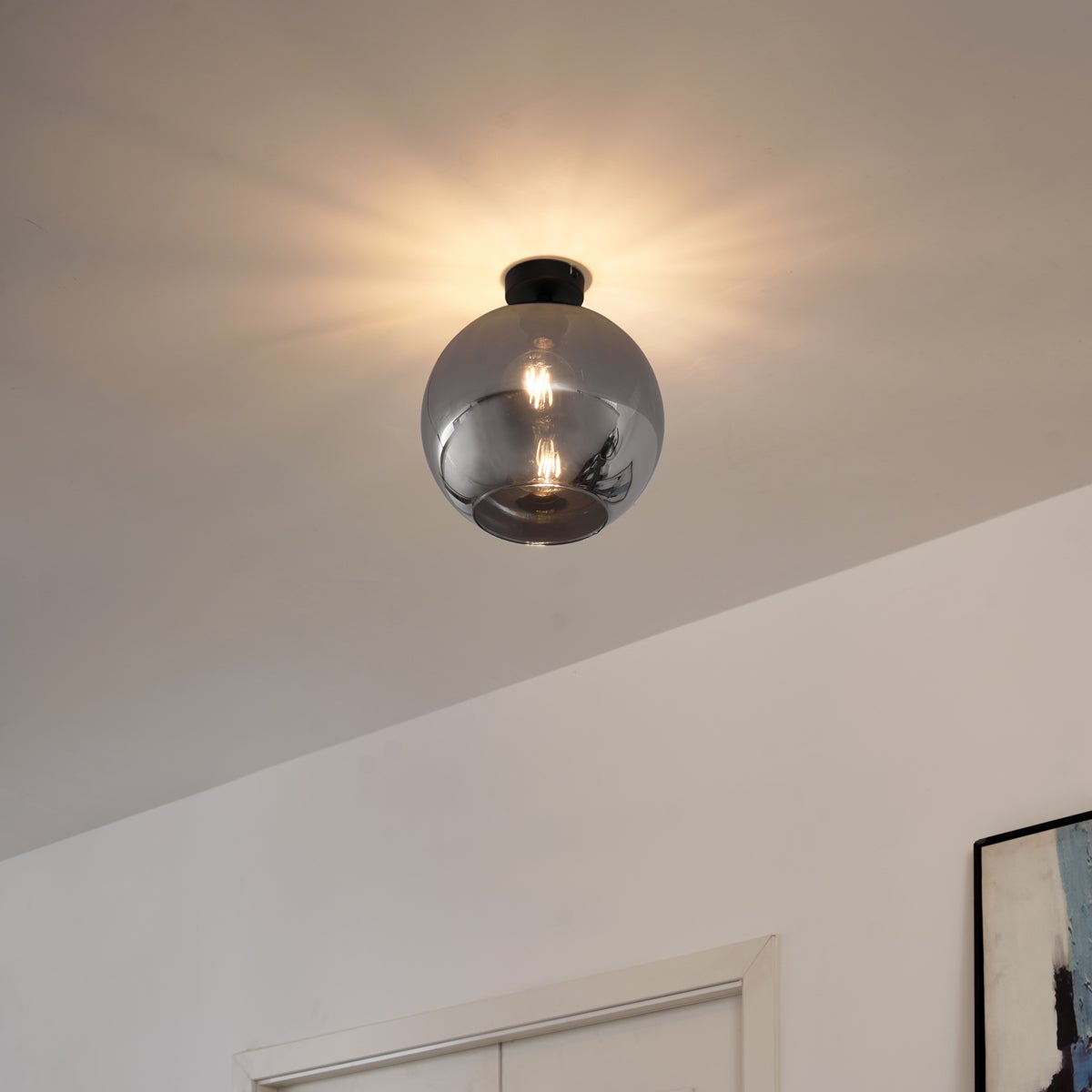 Lampa sufitowa Art Deco czarna z przydymionym szkłem - Sandra