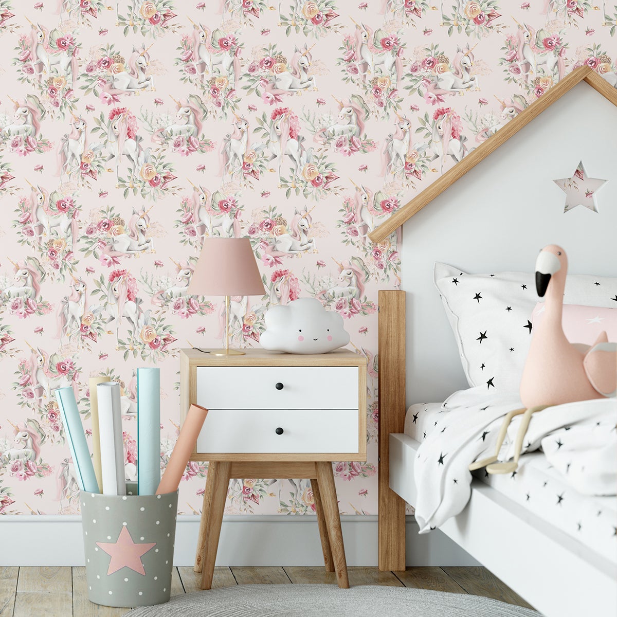 Papel pintado decorativo de tejido no tejido Infantil - Unicornios-Papel Estándar 130gr - 1 TELO = L50 cm x H260 cm - 3