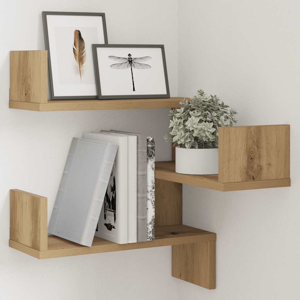 Étagère d'angle murale | Étagère flottante | Étagère suspendue chêne artisanal 40x40x49,5 cm CFW873143 - 4