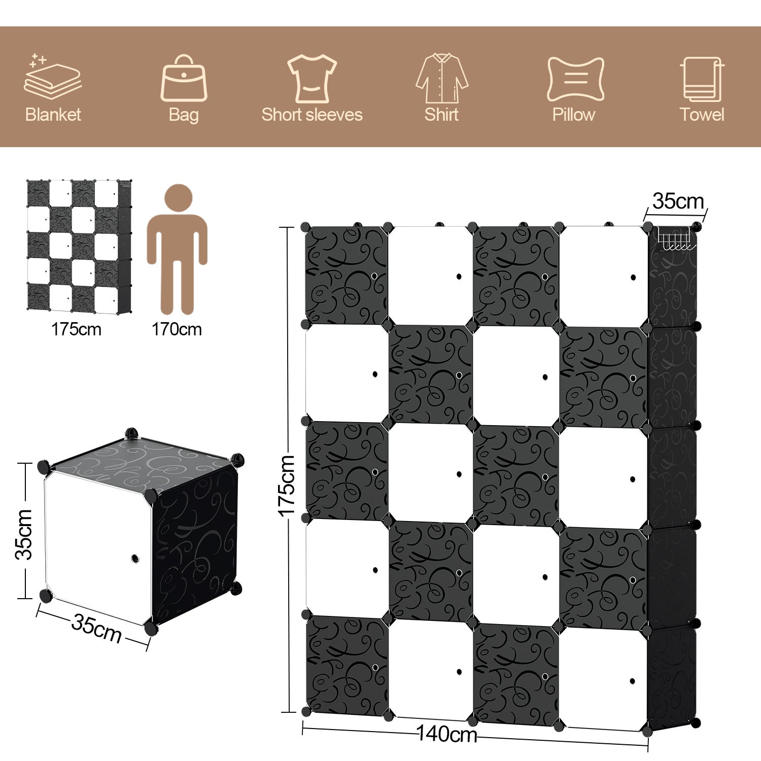 Armadio Modulare Fai Da Te Con 6 Cubi - Plastica, Porte, Multiuso Per Camera O Corridoio - Foto 11