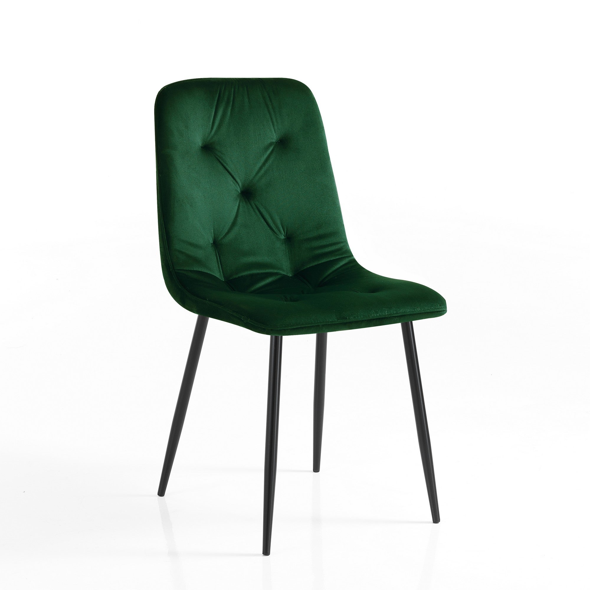 Zestaw 4 krzeseł TINA GREEN – zielony aksamit, czarny metal, stylowe wnętrza