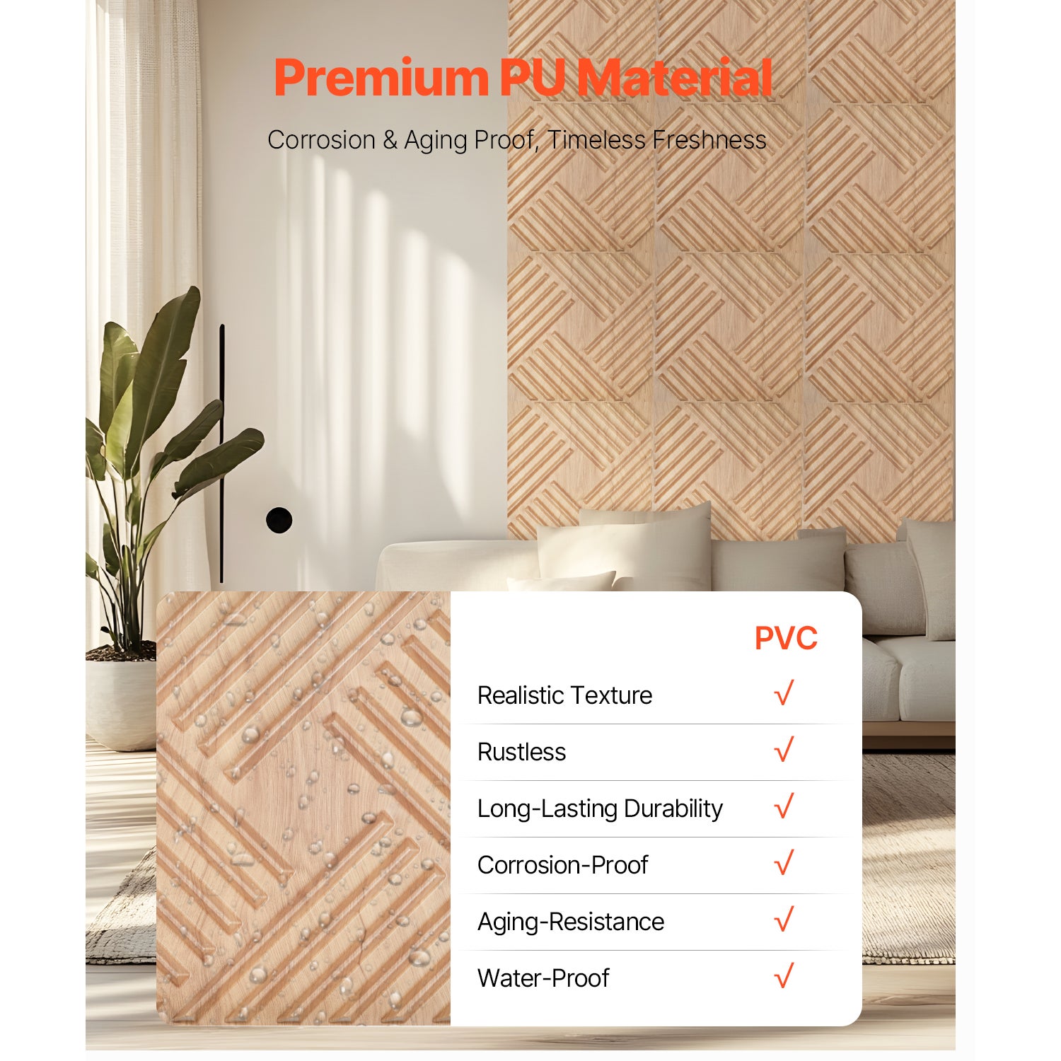 Panneaux muraux SucceBuy 3D,lot de 12,carreaux de sel minimalistes en PVC de 19,7 x 19,7 po,couverture de 32 pi2,panneau mural décoratif - 6
