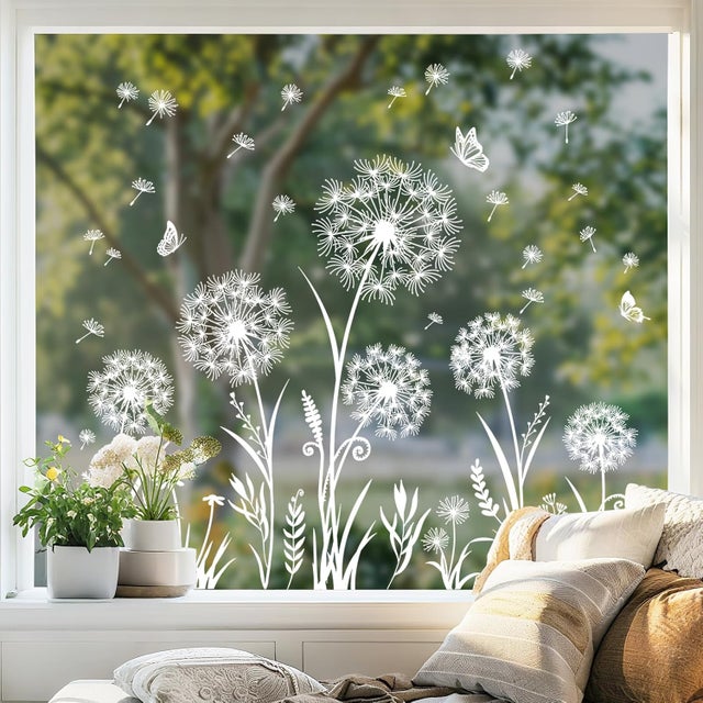 1 pcs Blanc Pissenlit Stickers Fenêtre Fleurs Papillons Autocollant Fenêtre Anti-Collision Printemps Eté Sticker Vitre
