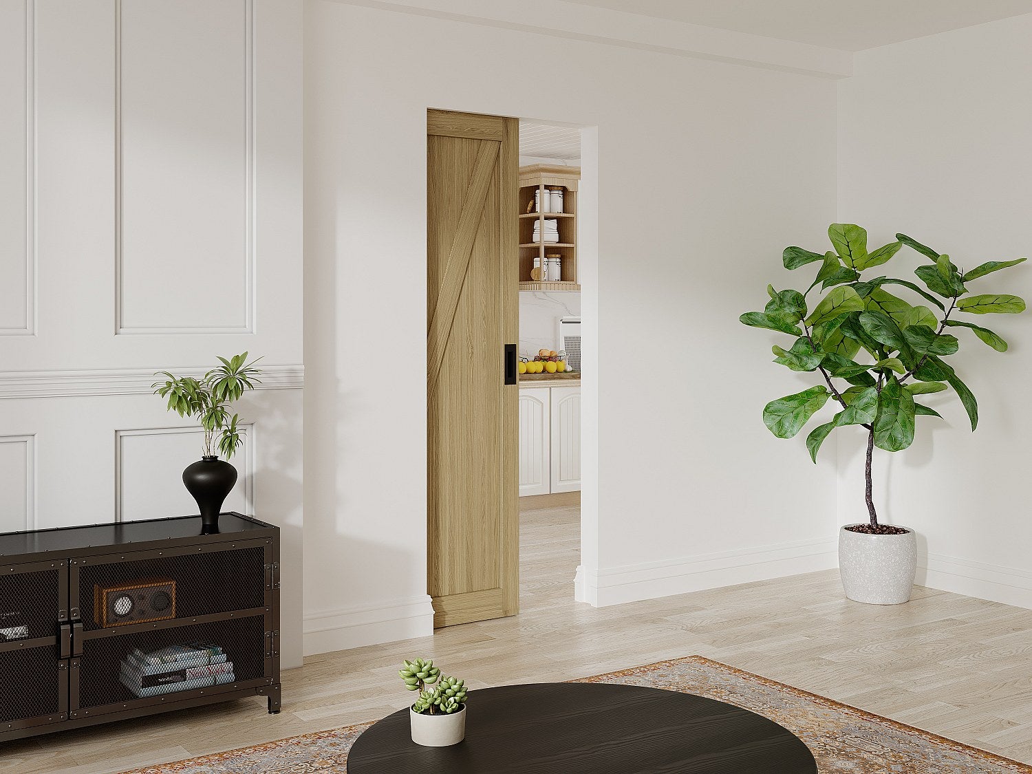 Porta scorrevole con sistema a incasso H205 x L63 cm in Legno e MDF Naturale chiaro - BALERMA - 2