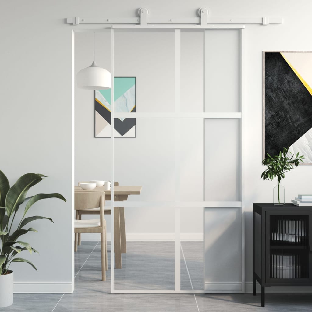 Puerta corredera | Puerta de la cocina vidrio templado y aluminio blanca 102,5x205 cm CFW31128 - 2