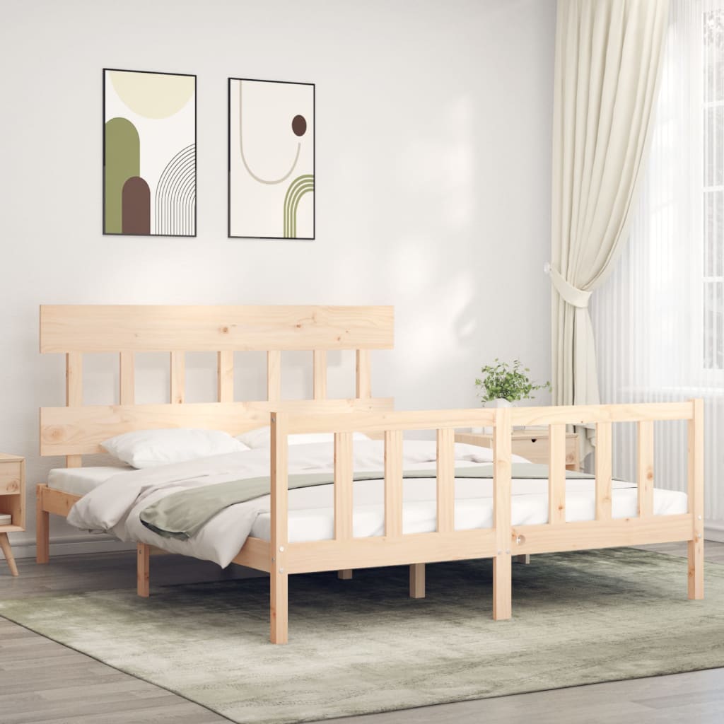 Łóżko Drewniane Brązowe Rama Łóżka Ze Stelażem Drewniana Do Sypialni Pokoju 160x200 cm