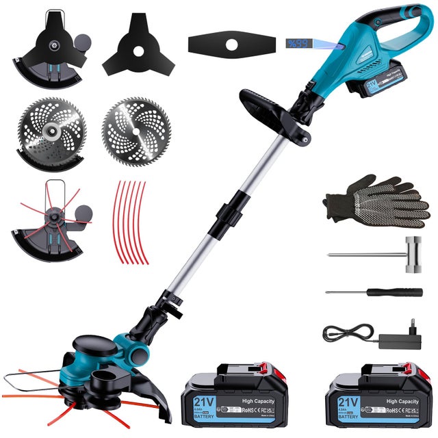 Weed Trimmer sans fil 1000W 4-en-1, moteur sans balais, 21V 2x 4,0Ah, manche télescopique, Ø26cm