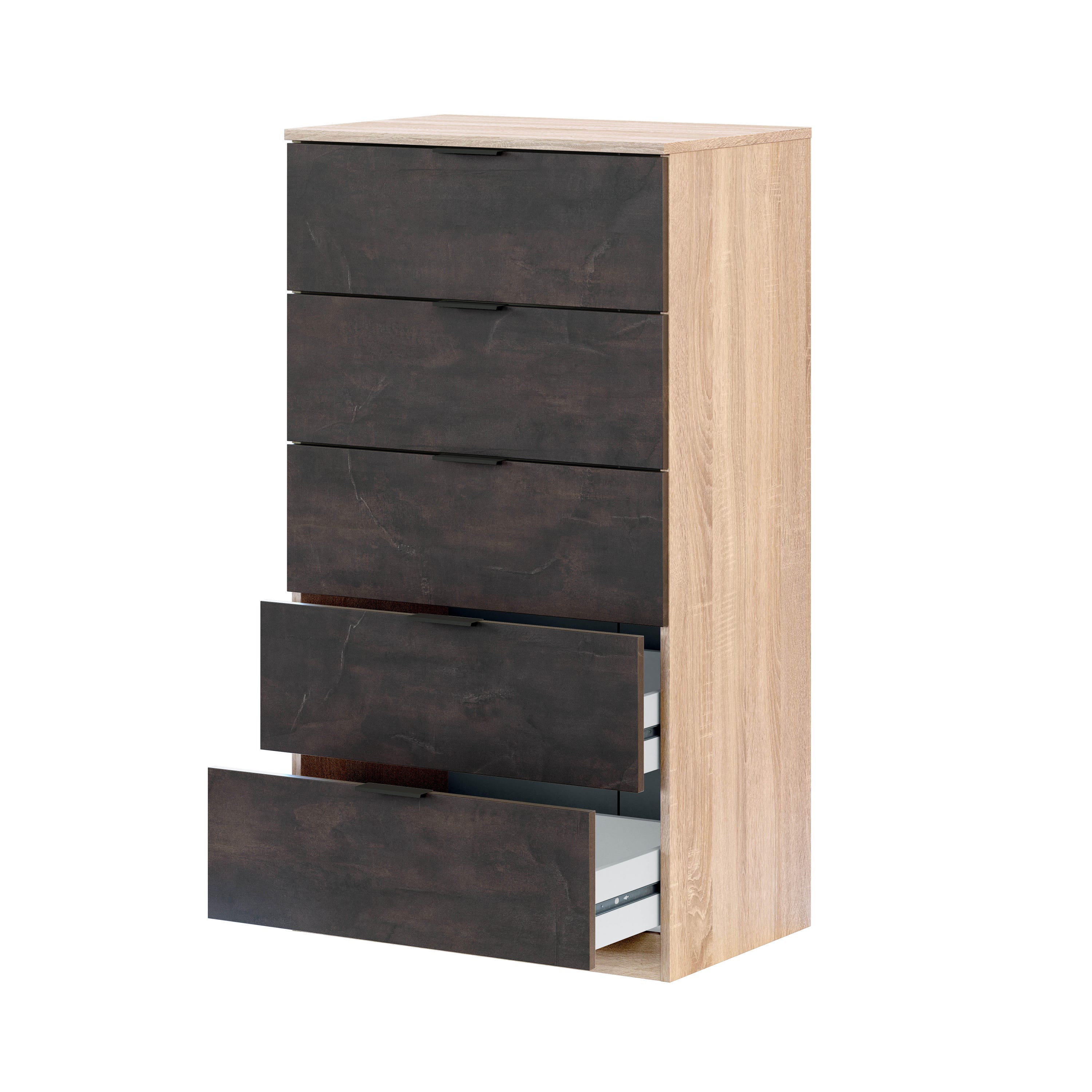 Commode Luca Chêne Canadien Oxydé 5 tiroirs 110X60X40 cm - 2