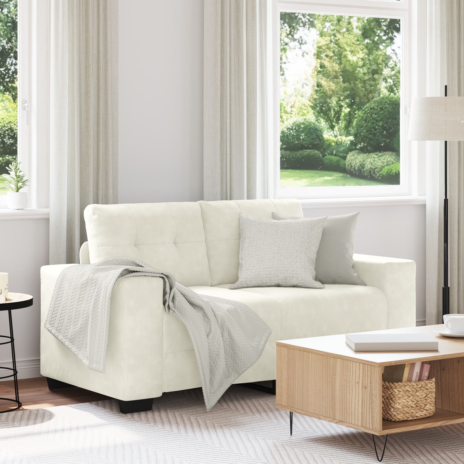 Ensemble Canapé 2 Places Crème En Velours VidaXL - Neuf Avec Coussins Sièges