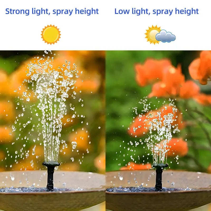 Pompe de fontaine solaire 5V/1.5W avec plusieurs buses, pompe à eau solaire d'extérieur pour bains d'oiseaux, étangs et jardins - 8
