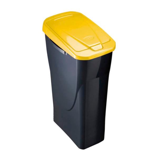 M-Home ECOBIN 25 – Pattumiera Per Raccolta Differenziata 25L – Plastica Grigio Metal Con Coperchio Giallo – 21,5x36x51 Cm