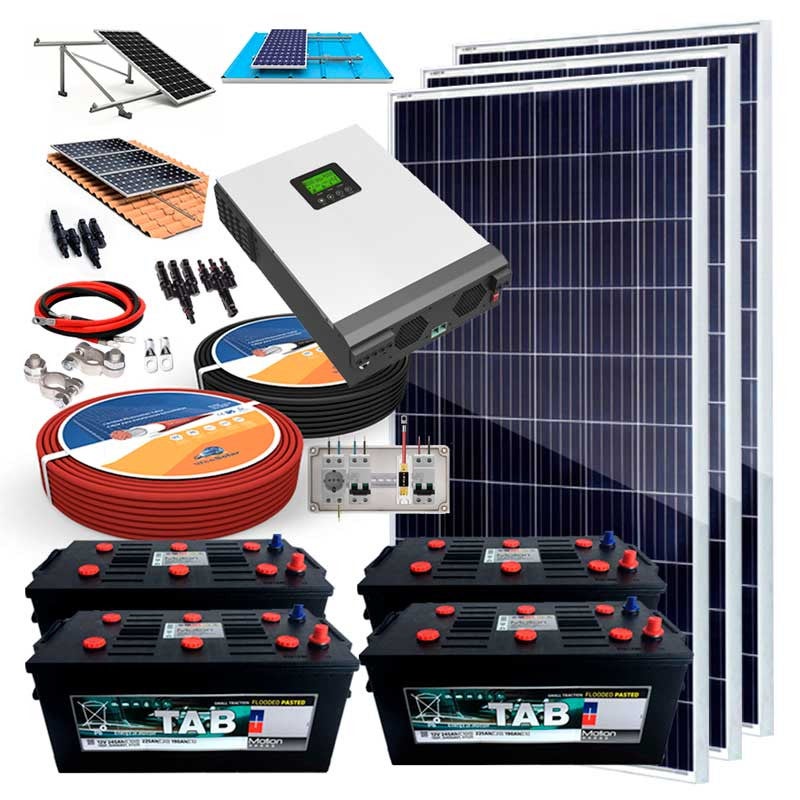 Kit solar 24v 1200w con inversor híbrido 6000wh/día