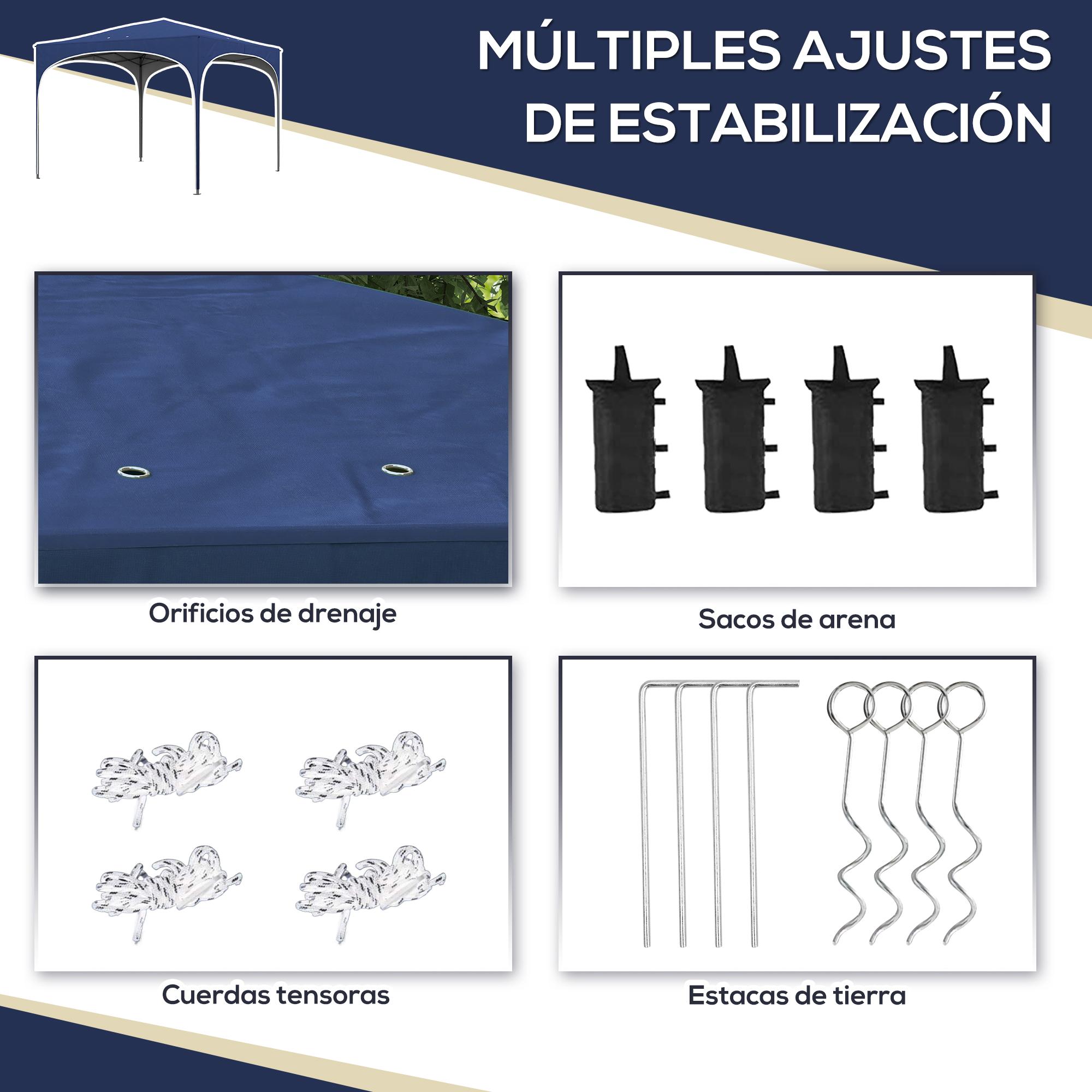 Carpa Plegable Outsunny Tela Oxford, Acero Azul 295x295x255 cm - 6
