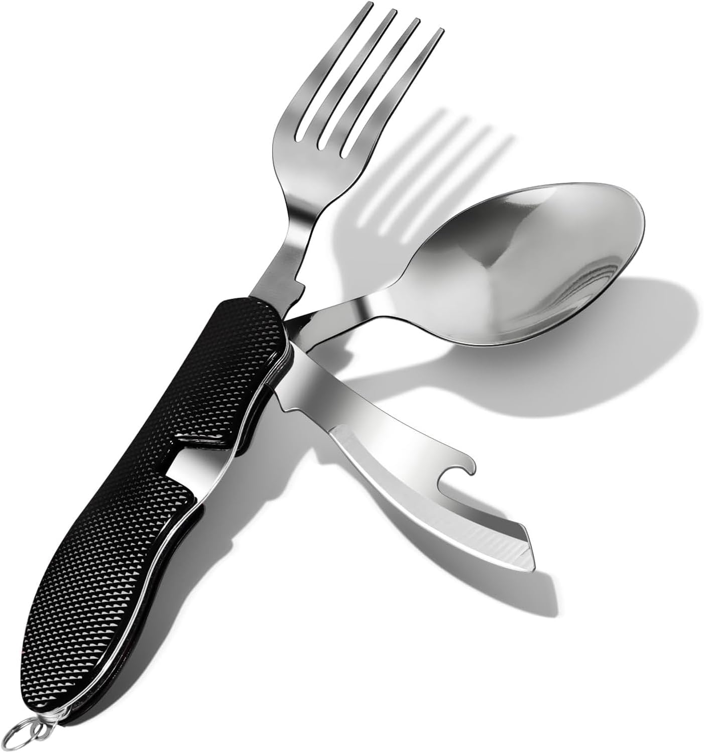 Zestaw składanych sztućców kempingowych 4 w 1 ze stali nierdzewnej – wyjmowany, wielofunkcyjny, do podróży, wędrówek i pikników (czarny)