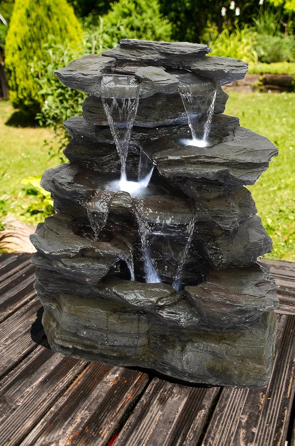 Fontaine Greifensteine Fontaine de jardin à l'aspect de pierre naturelle avec éclairage LED - 2