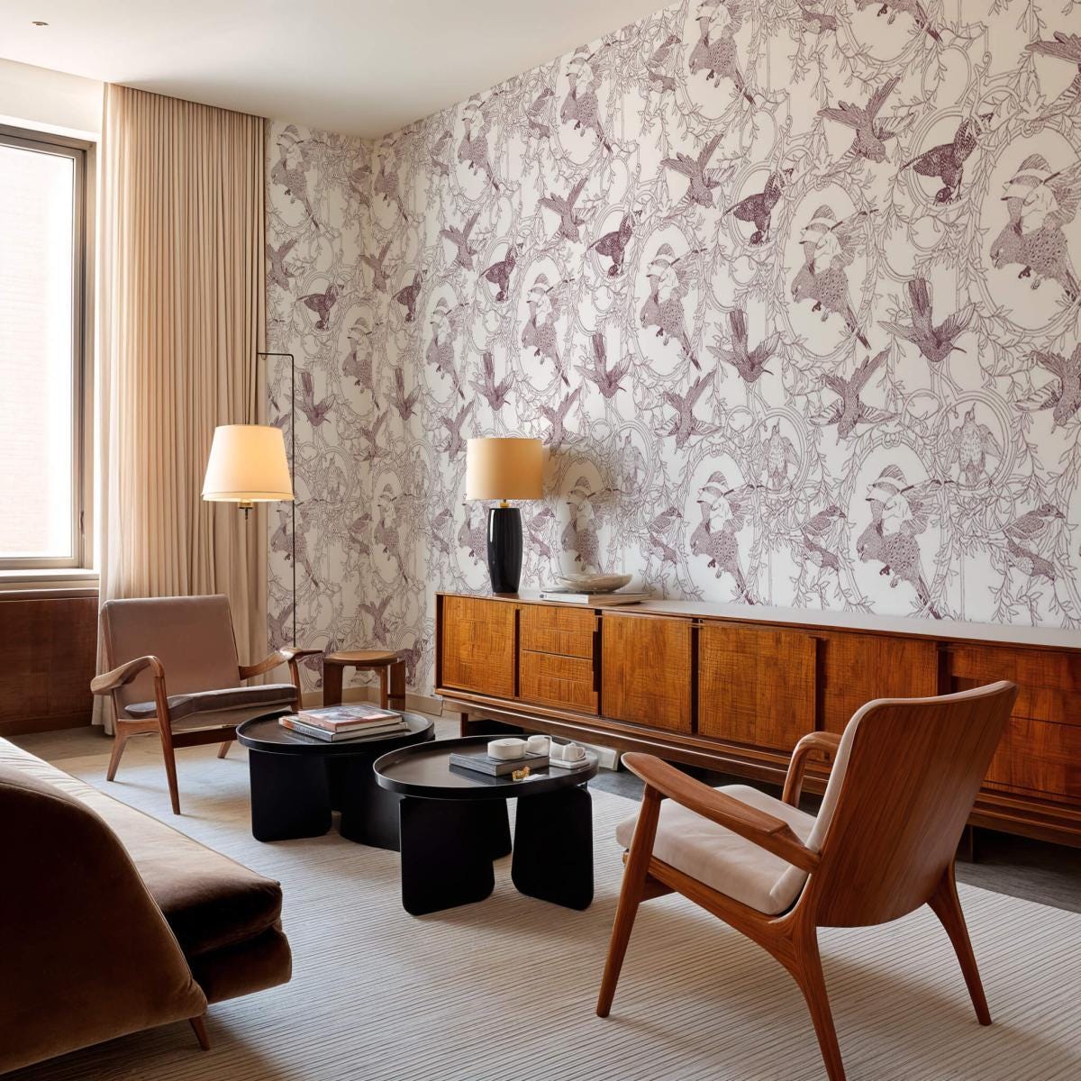 Papier peint art déco avec oiseaux seigneurial - 510x260 cm (l x h ...