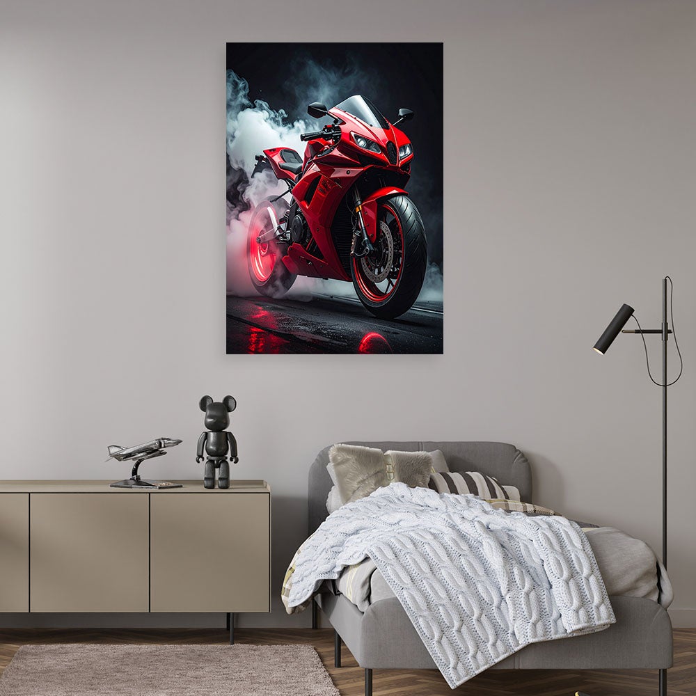 Obraz do salonu biura pokoju nastolatka, Czerwony Motocykl Motor Ścigacz 60x90 - 2
