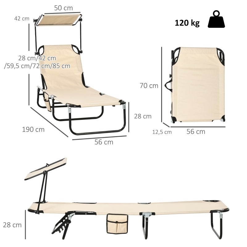 Ensemble de 2 chaises longues pliantes, chaises longues de jardin avec pare-soleil, dossier réglable en hauteur sur 5 positions - 3