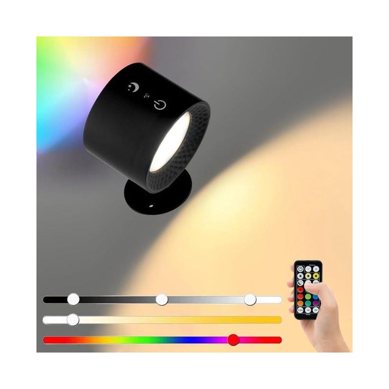 Bezprzewodowa lampa ścienna wewnętrzna lampa ścienna z pilotem lub sterowaniem dotykowym temperatury RGB ładowalna lampa LED obrotowym wyświetlaczem