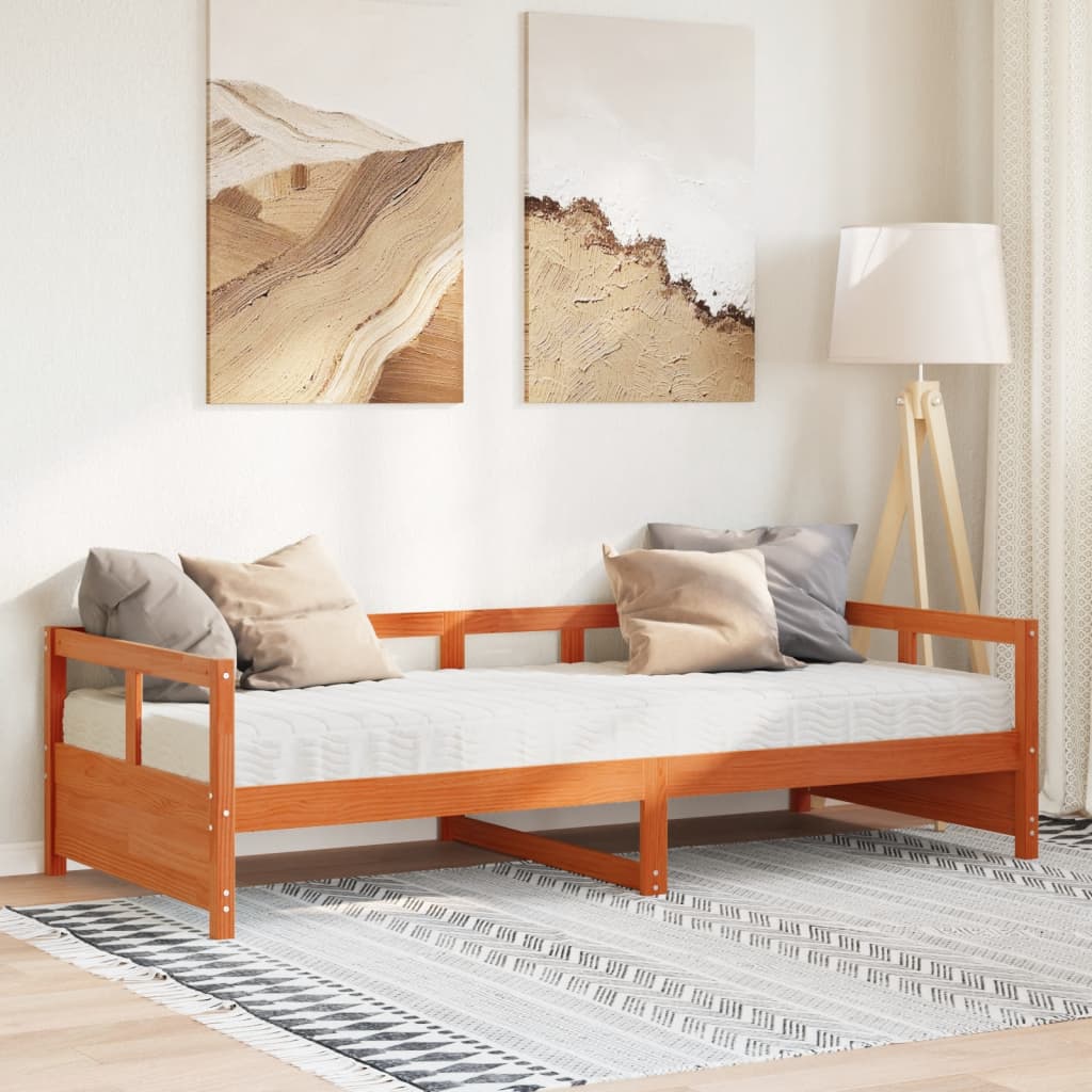 Łóżko Dzienne Drewniane Brązowe Rama Łóżka Ze Stelażem Sofa 90x200 cm