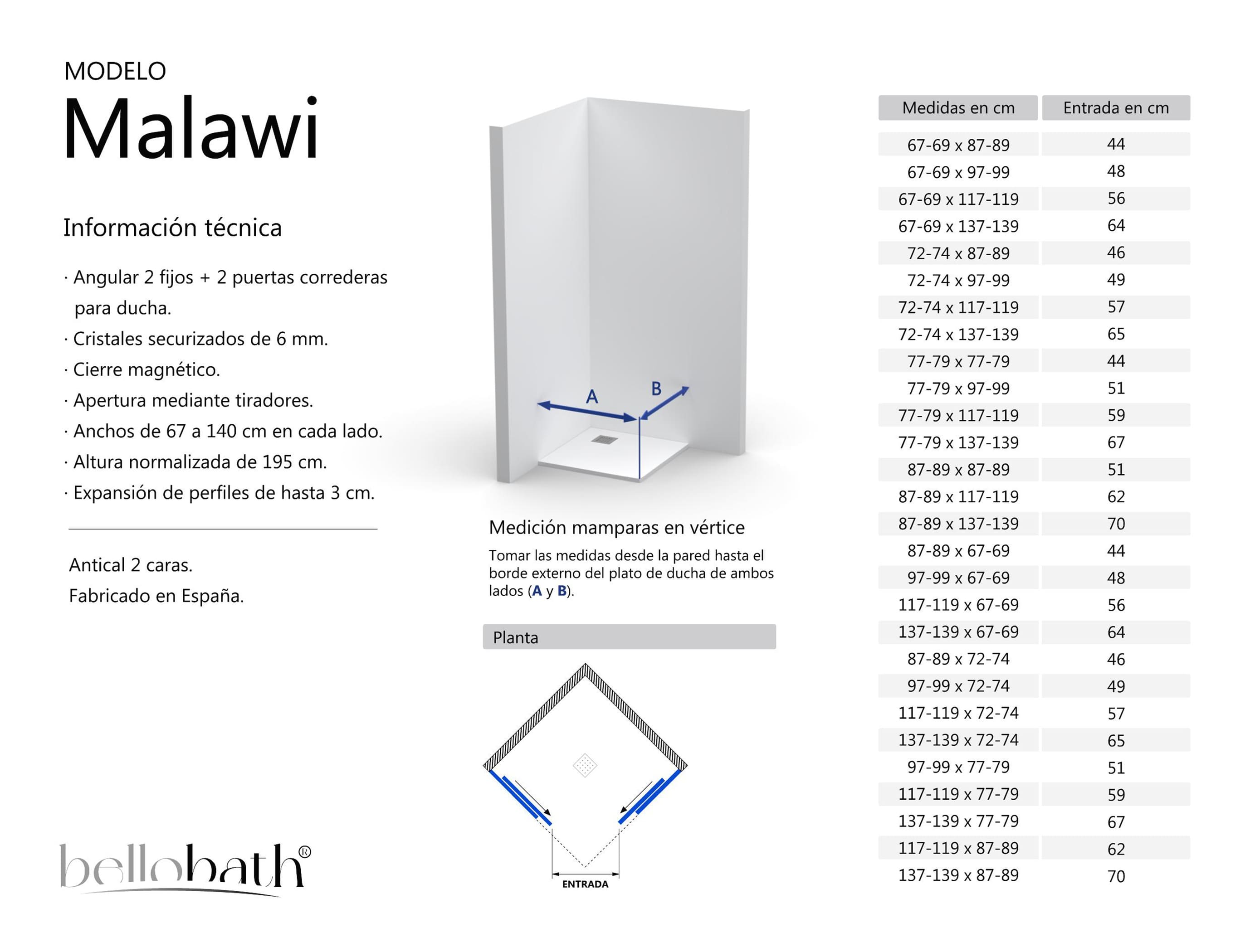 BELLOBATH - Paroi de duche angular com 2 portas deslizantes + 2 fixas - Vidro temperado - Preto - Largura adaptável 117-119 x 87-89 cm - Alto 195 cm - 5
