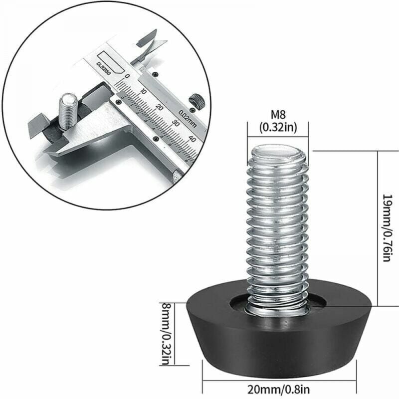 Lot de 22 pieds de nivellement réglables pour meubles - M8 x 23 x 27 mm - Vis pour pieds de chaise - 3