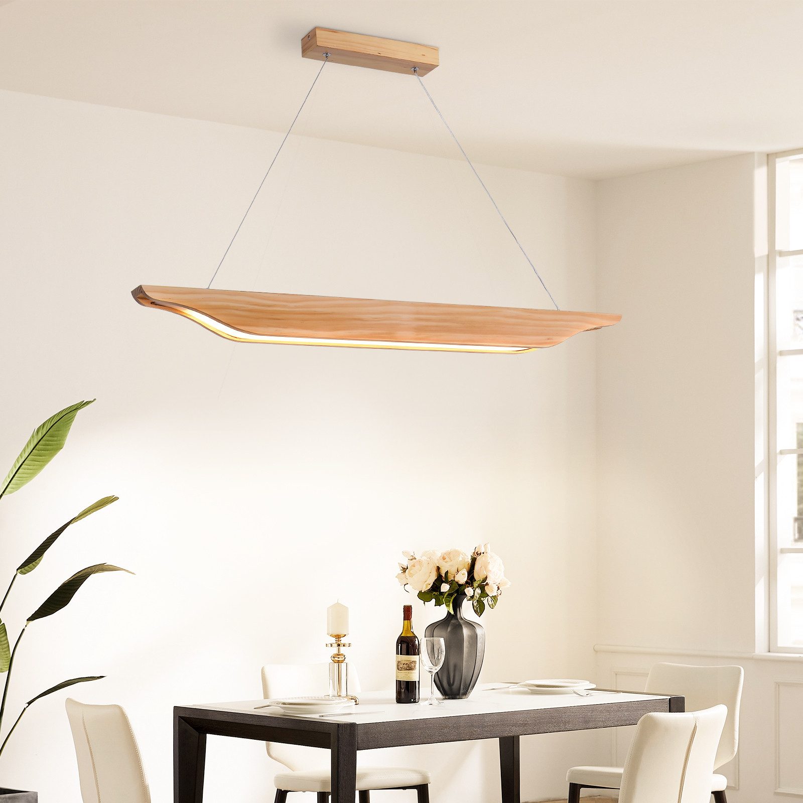Suspension LED NETTLIFE en bois - Lampe de table à manger au design moderne 90 cm Intensité variable Avec télécommande - 6