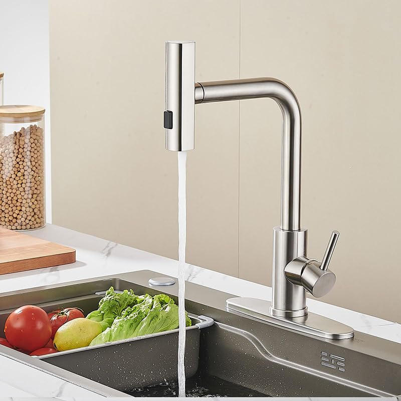 Mitigeur de Cuisine Élégant à Douchette Extractible 360° et 3 Modes - Poignée Unique Finition Argent Brossé pour Évier Moderne - 2