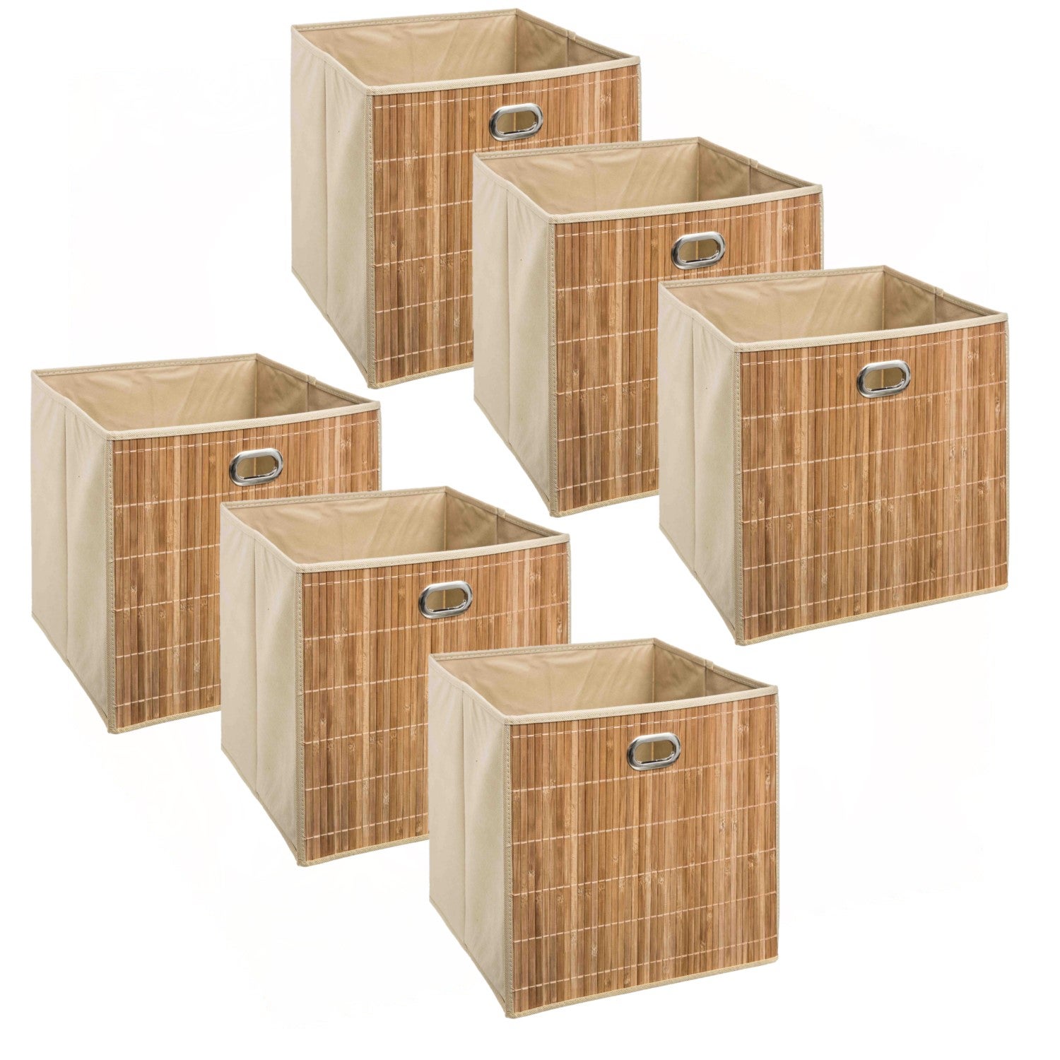 Lot de 6 Boîtes de rangement design en bambou et tissu - Beige | Leroy ...