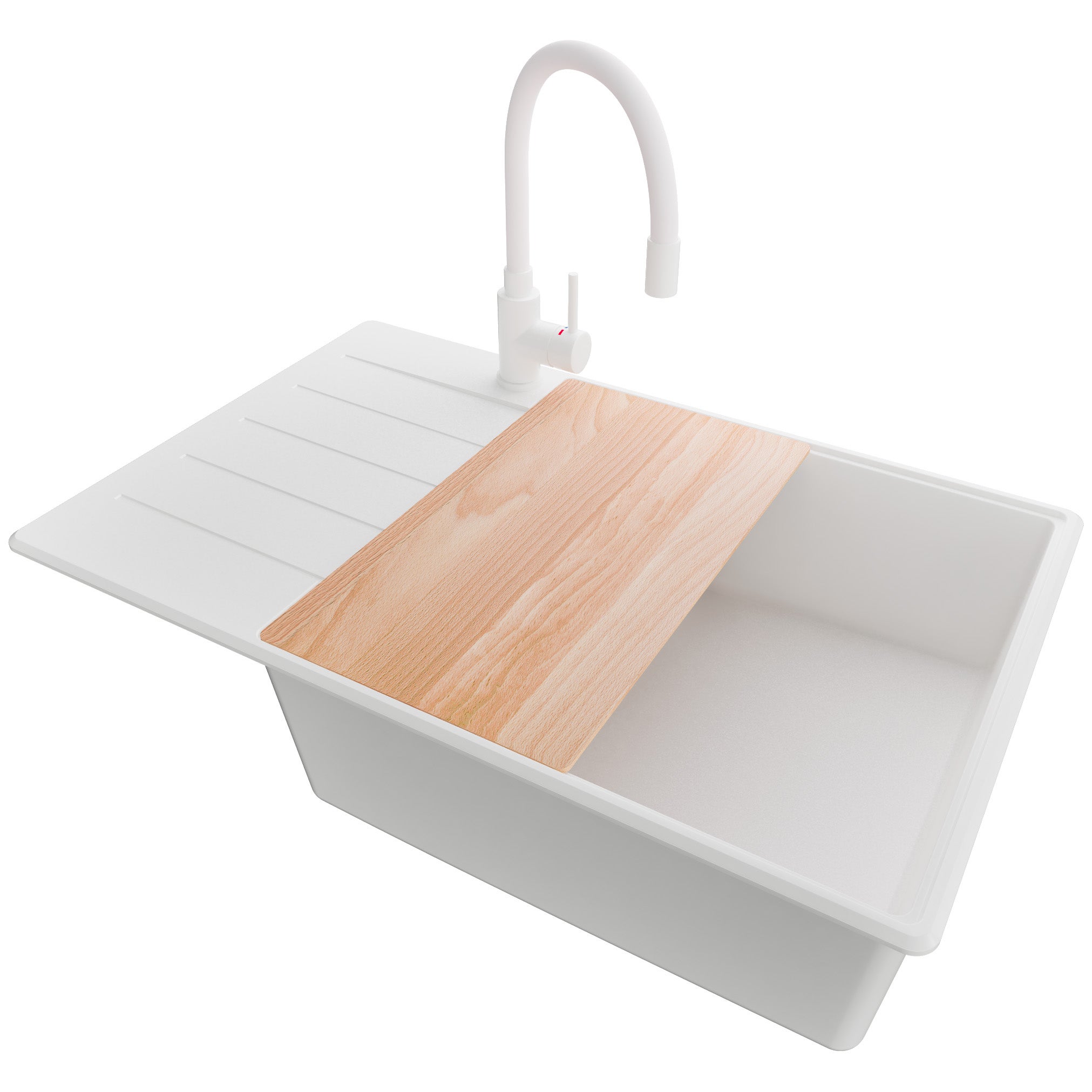 Zlewozmywak Granitowy Cały Biały 78x50cm, Zlew Kuchenny 1 Komorowy + Syfon + Akcesoria, Nablatowy do szafki od 60cm - Kopenhaga PRIMAGRAN