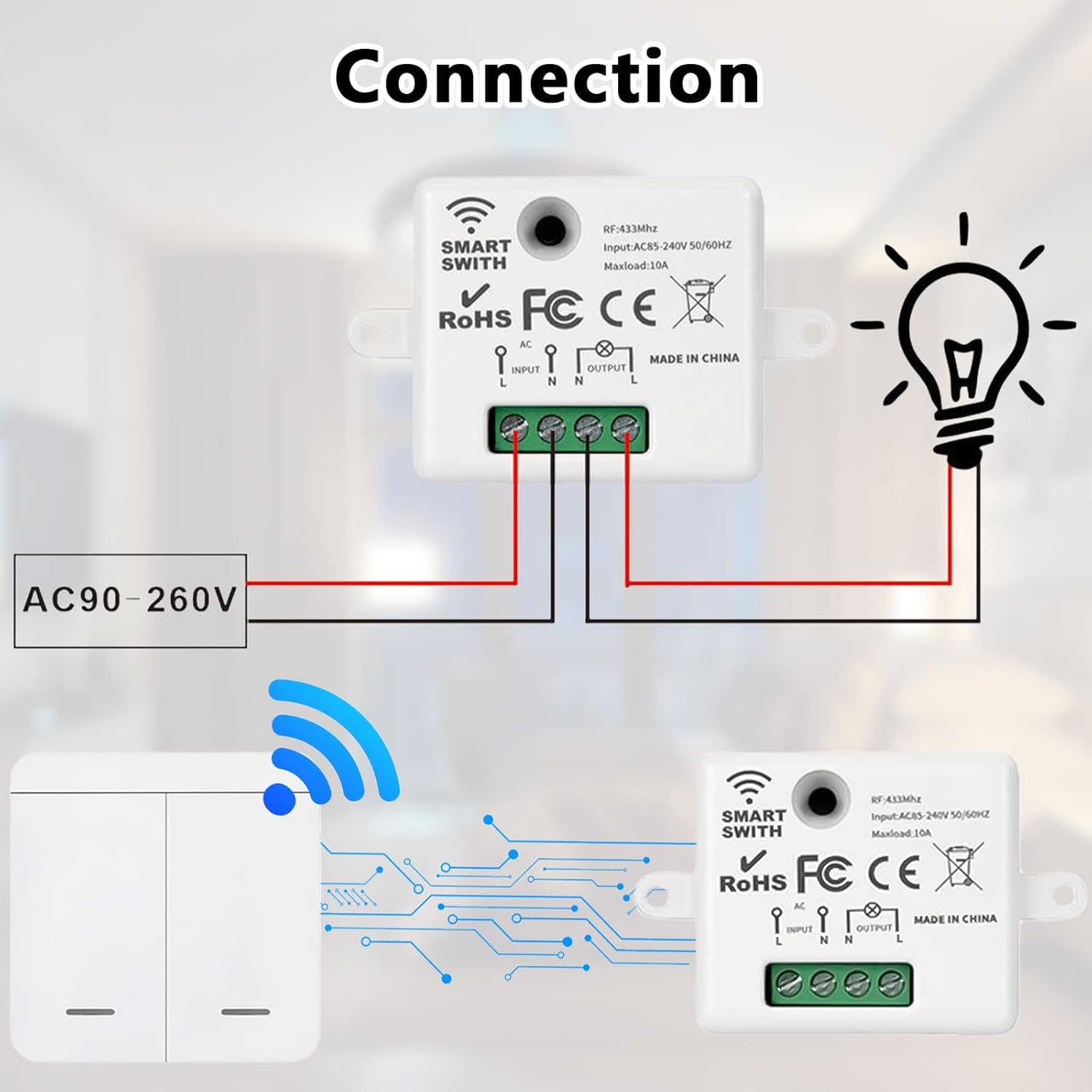 RF433 Interrupteur sans Fil, sans Pile, télécommande Murale Va et Vient