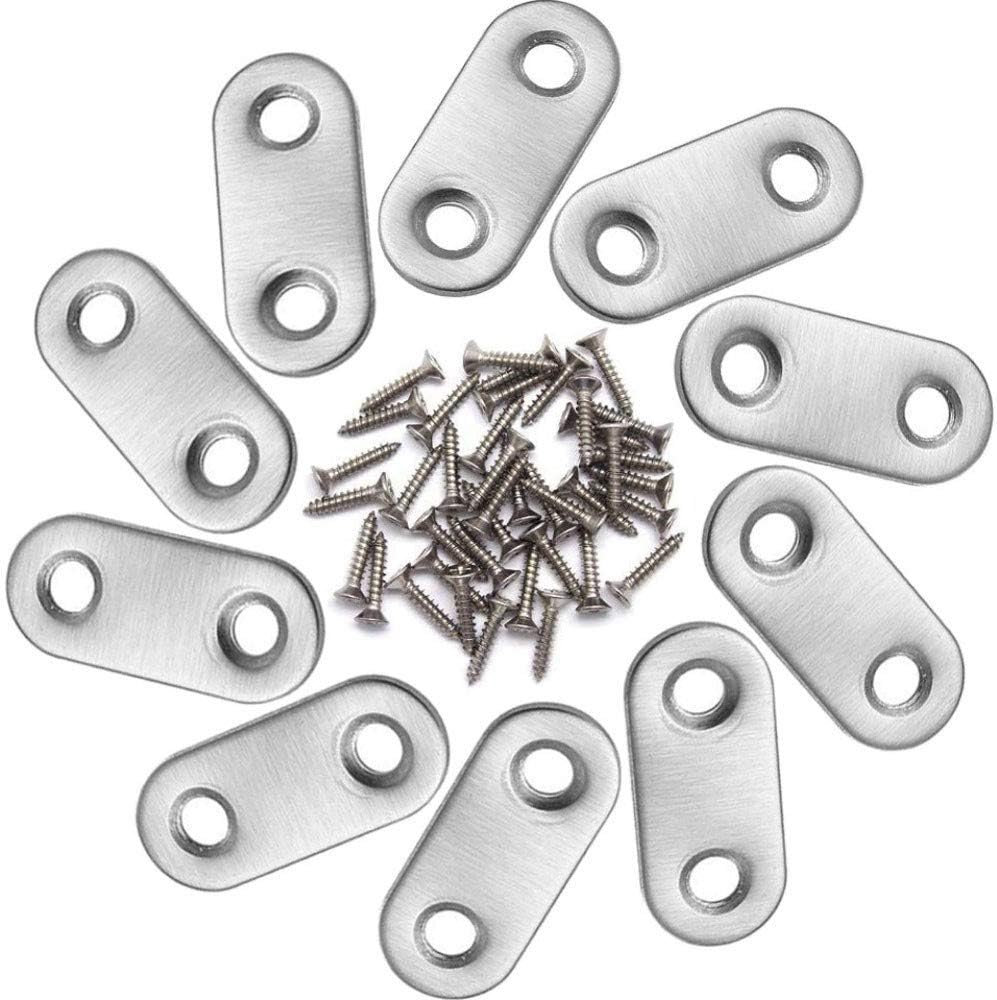 Zestaw 10 płaskich wsporników kątowych, łączników ze stali nierdzewnej 36 x 16 mm ze śrubami