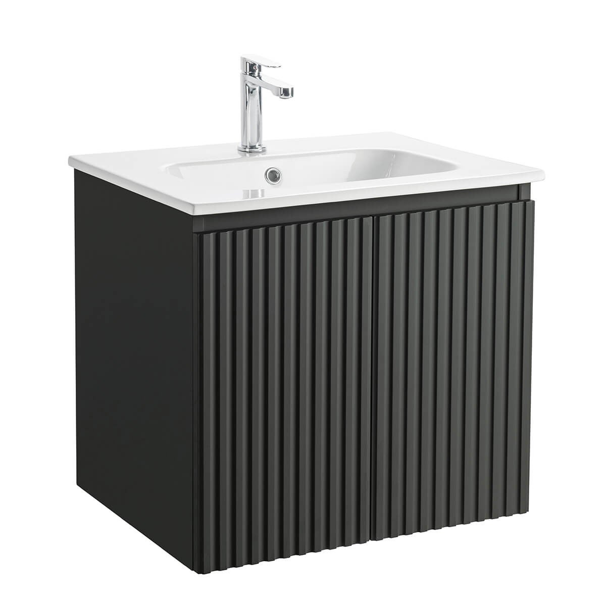 Meuble Prémonté sous vasque Gris 2 portes strié 60CM LINEA - 7