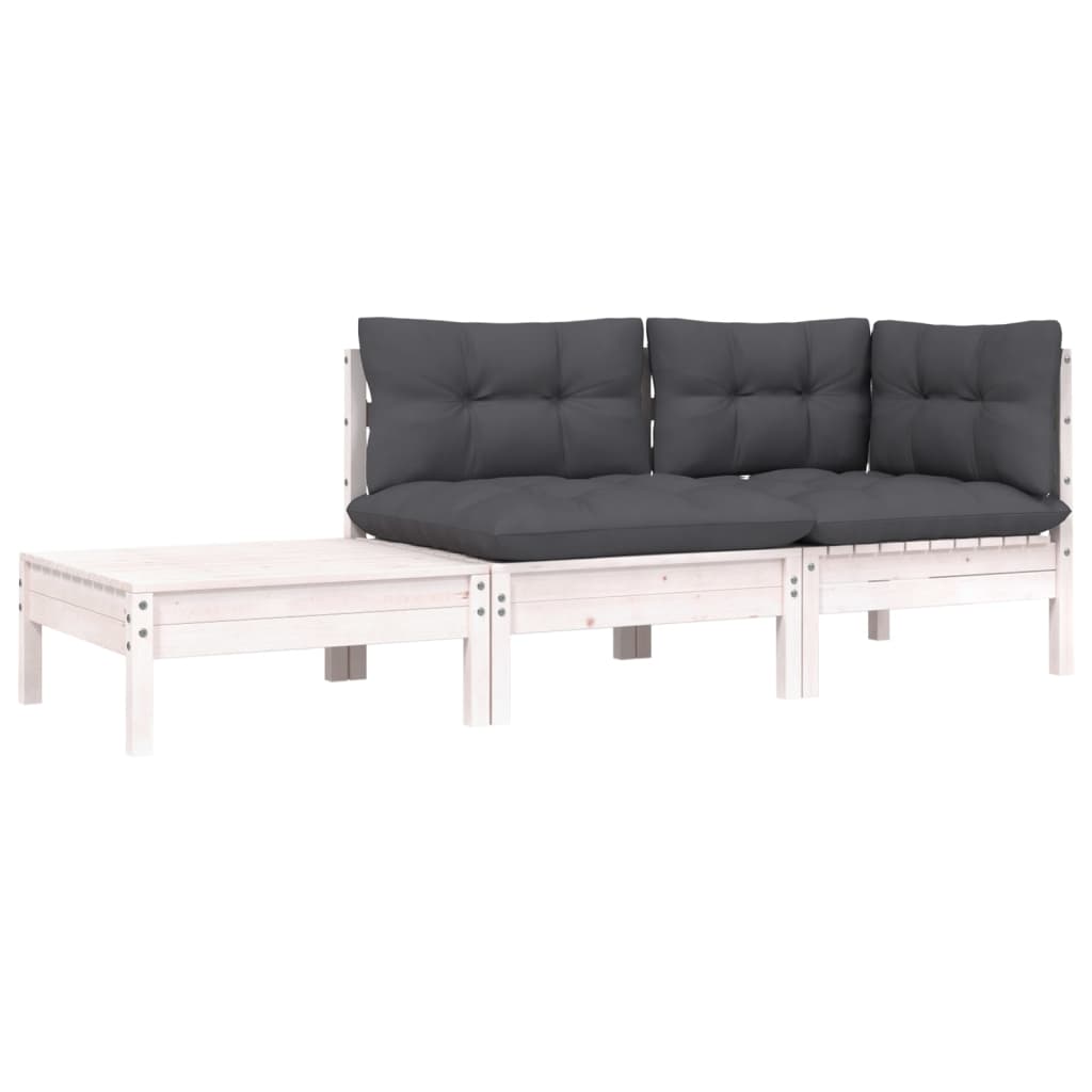 Maison Exclusive - Salon de jardin 3 pcs avec coussins Blanc Bois de pin massif - 2