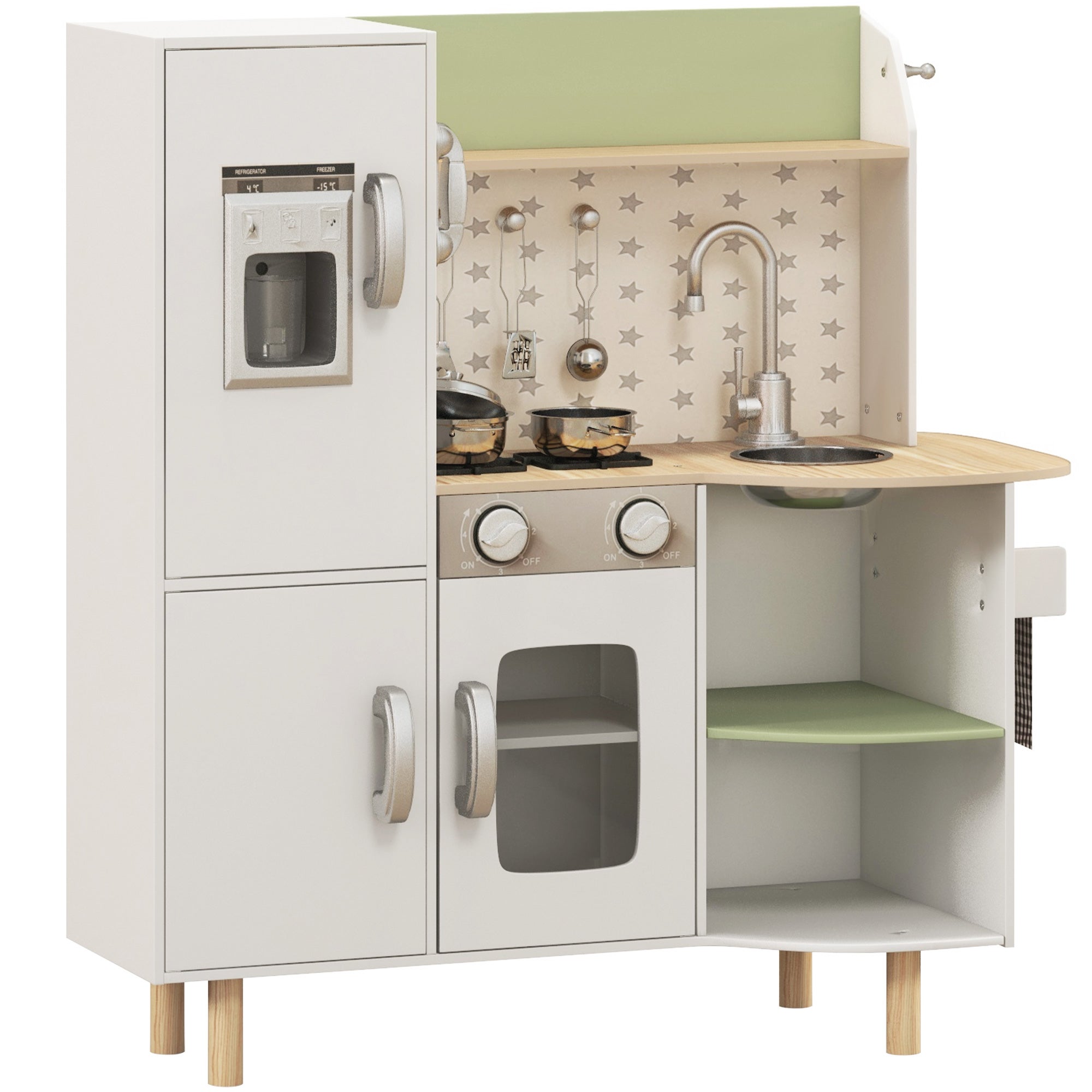 Cucina Giocattolo In Legno AIYAPLAY Per Bambini 3+ Anni - Con Luci, Suoni, Microonde E Macchina Caffè