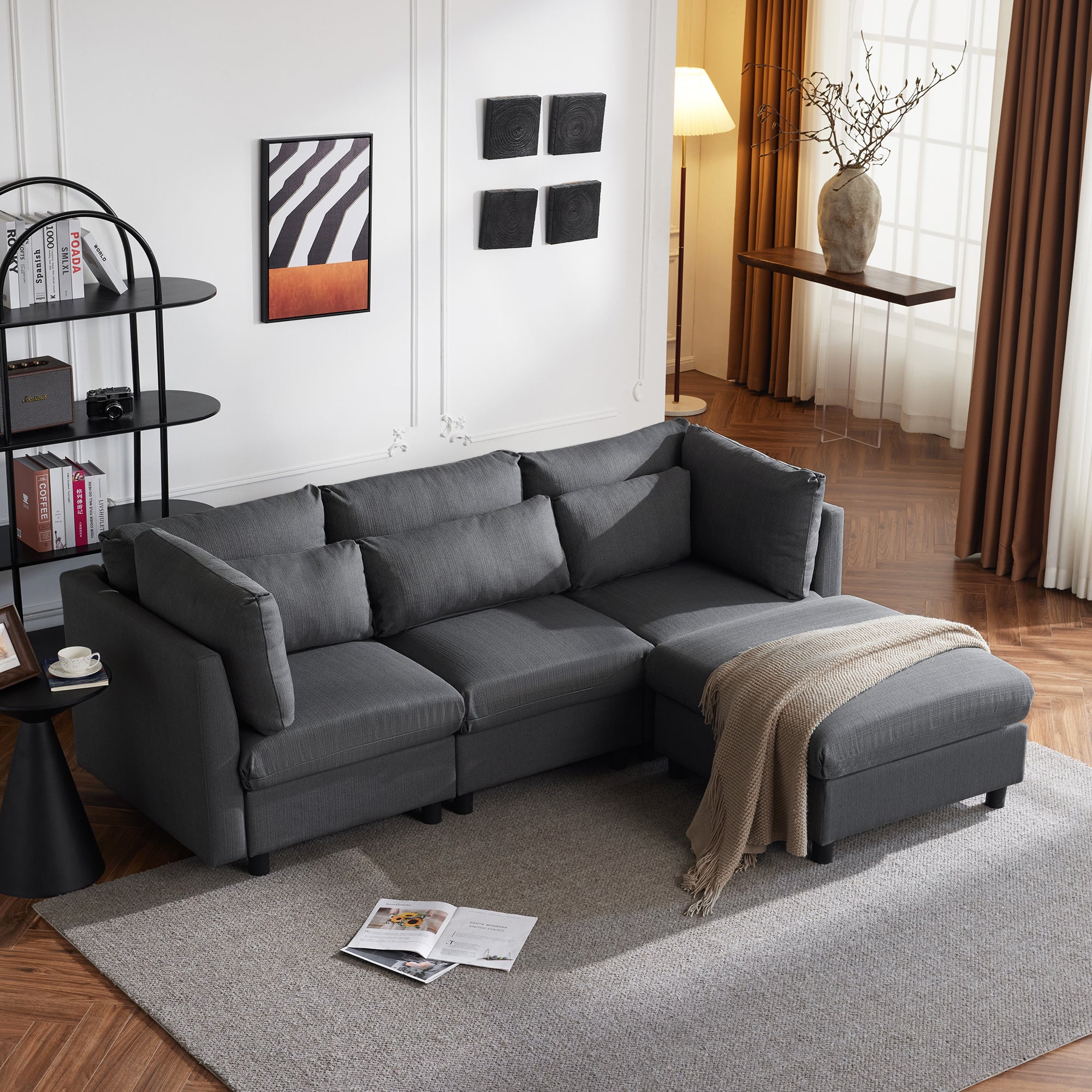 Canapé 3 places - canapé d'angle L avec pouf, mobilier rembourré, adapté pour salon - 3