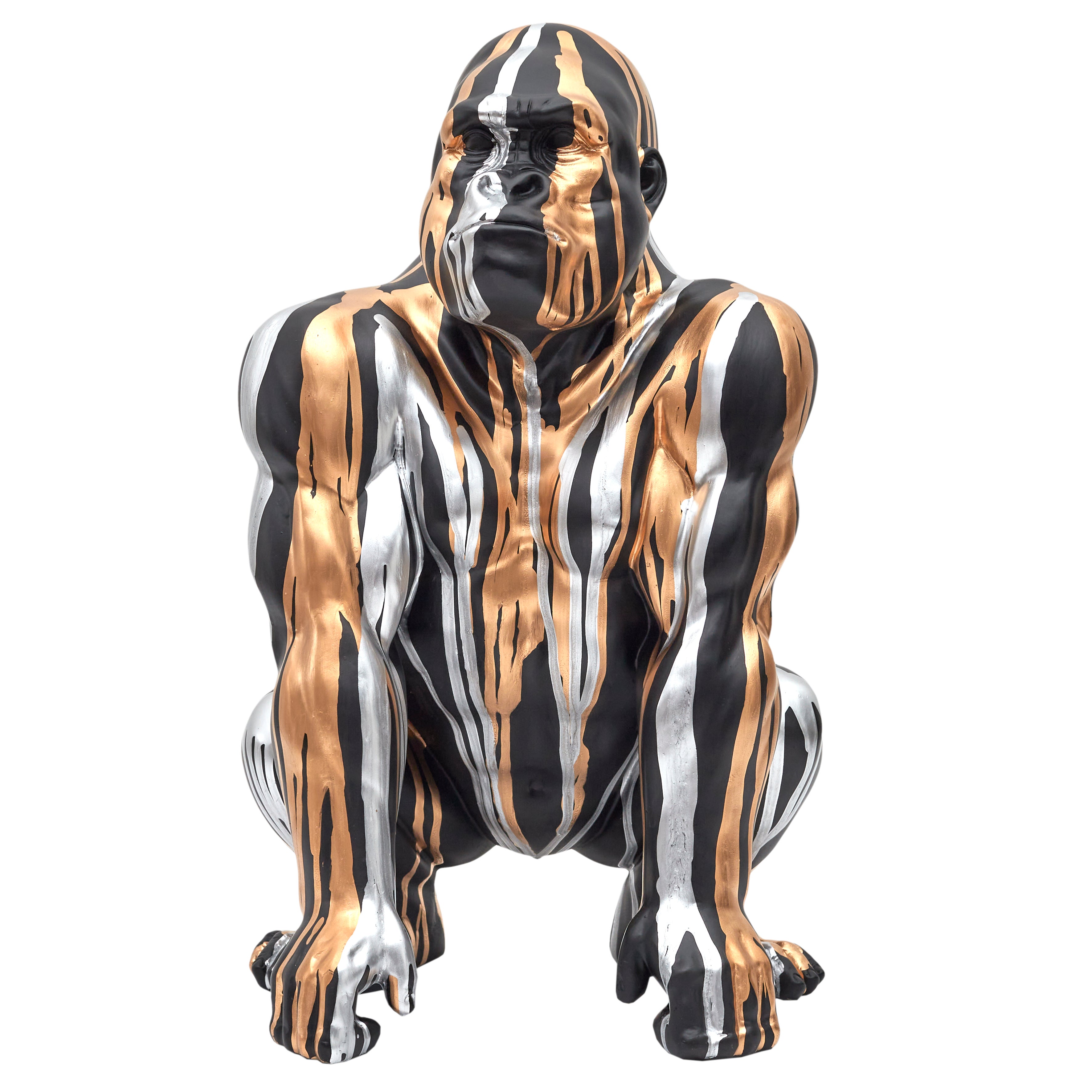 Statue - Home Deco Factory - Contemporaine - Métallisée - Noir Et Or Et Argent - H45 X L29,5 X P28 Cm - 2