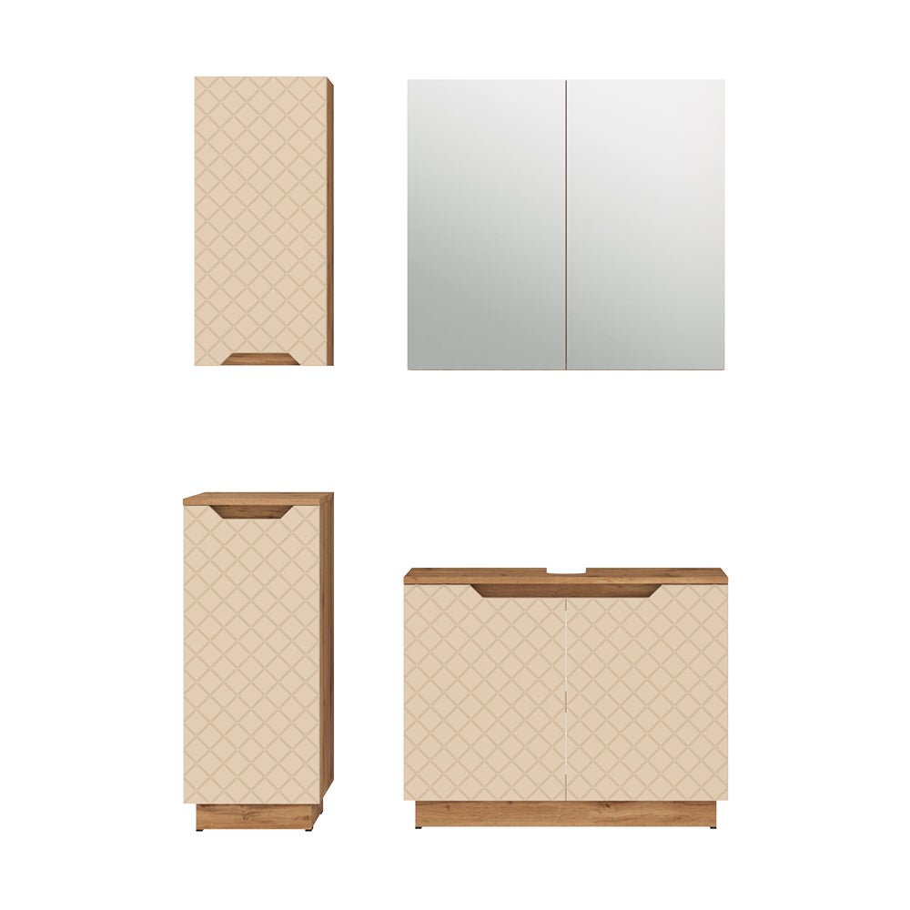 Vicco Zestaw mebli łazienkowych Lotta, Dąb/kaszmir ze strukturą płytek, 4 części