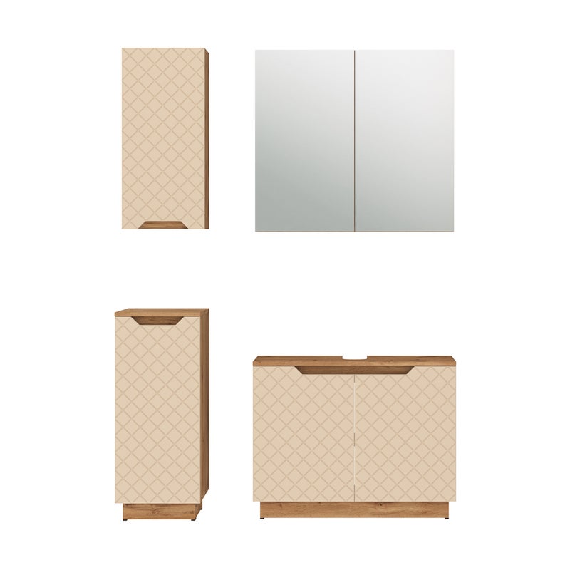 Vicco Zestaw mebli łazienkowych Lotta, Dąb/kaszmir ze strukturą płytek, 4 części