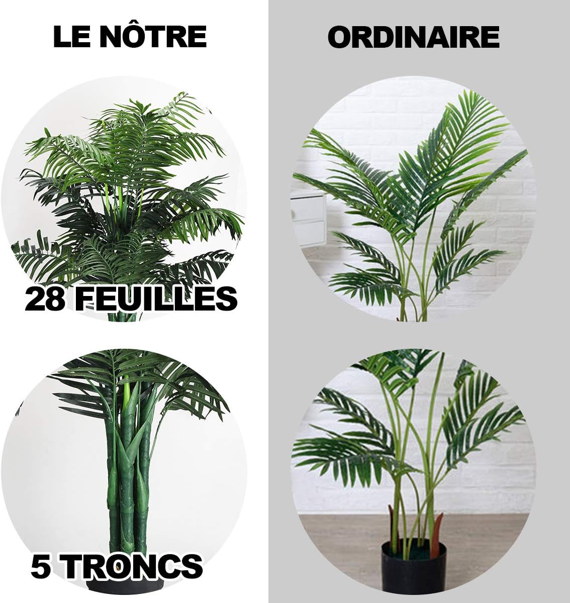 Plante Artificielle Déco. Interieur Palmier Aréca avec Pot Vert Arbre- H 110 cm - 4
