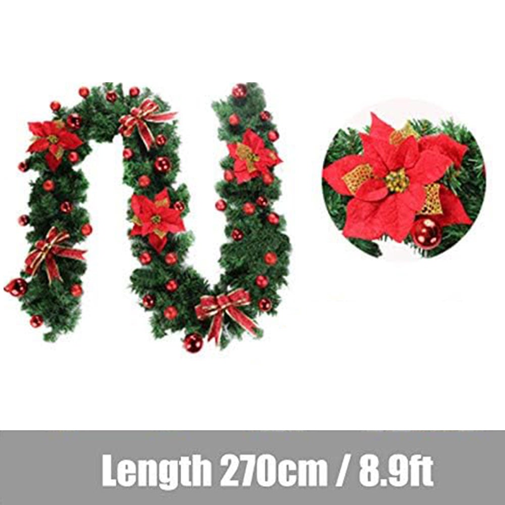 Guirlande De Noël Lumineuse 2,7 M - Fleurs, Boules, LED, Pour Intérieur Ou Extérieur (rouge Et Or) - 5