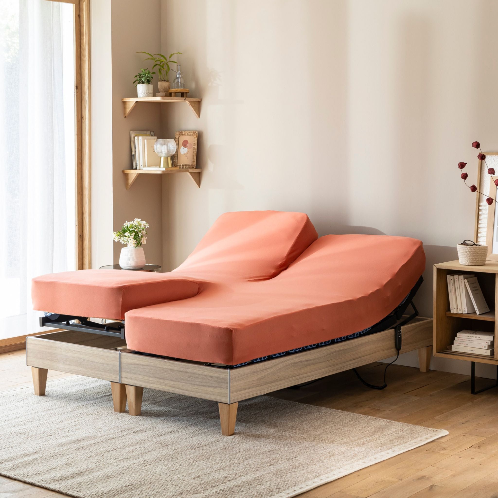 Drap 2x80x200 Drap Housse Orange Terracotta 2x80x200 - Jersey Coton Extensible Pour Lit Relevable - Terre De Nuit Drap Housse 2x80x200 Pour Lit Articulé