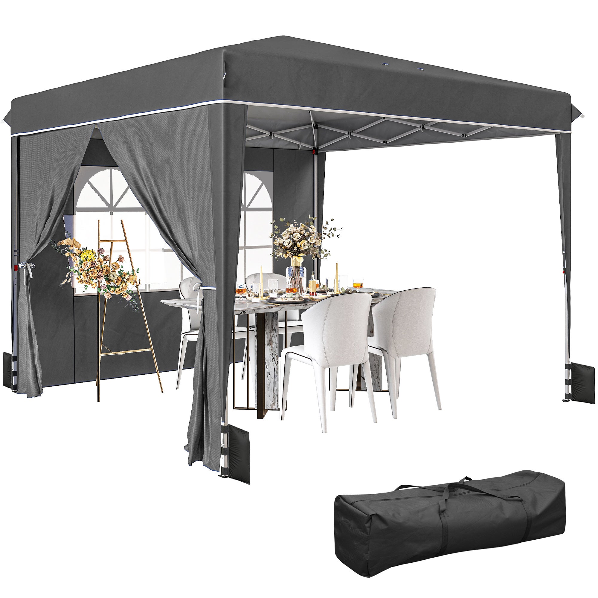 Pergola ogrodowa 3x3m, składana, z bocznymi ściankami, ochrona UV 50+, torba transportowa, szara