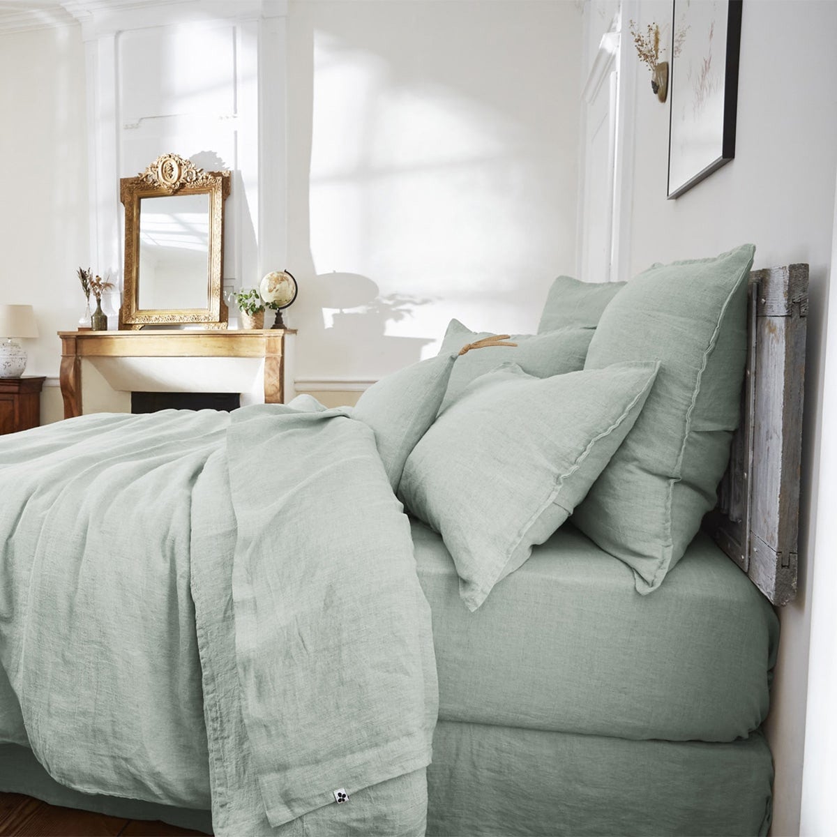 MARGAUX - Drap Housse 140x190cm Lin Lavé Coloris Eucalyptus - 4